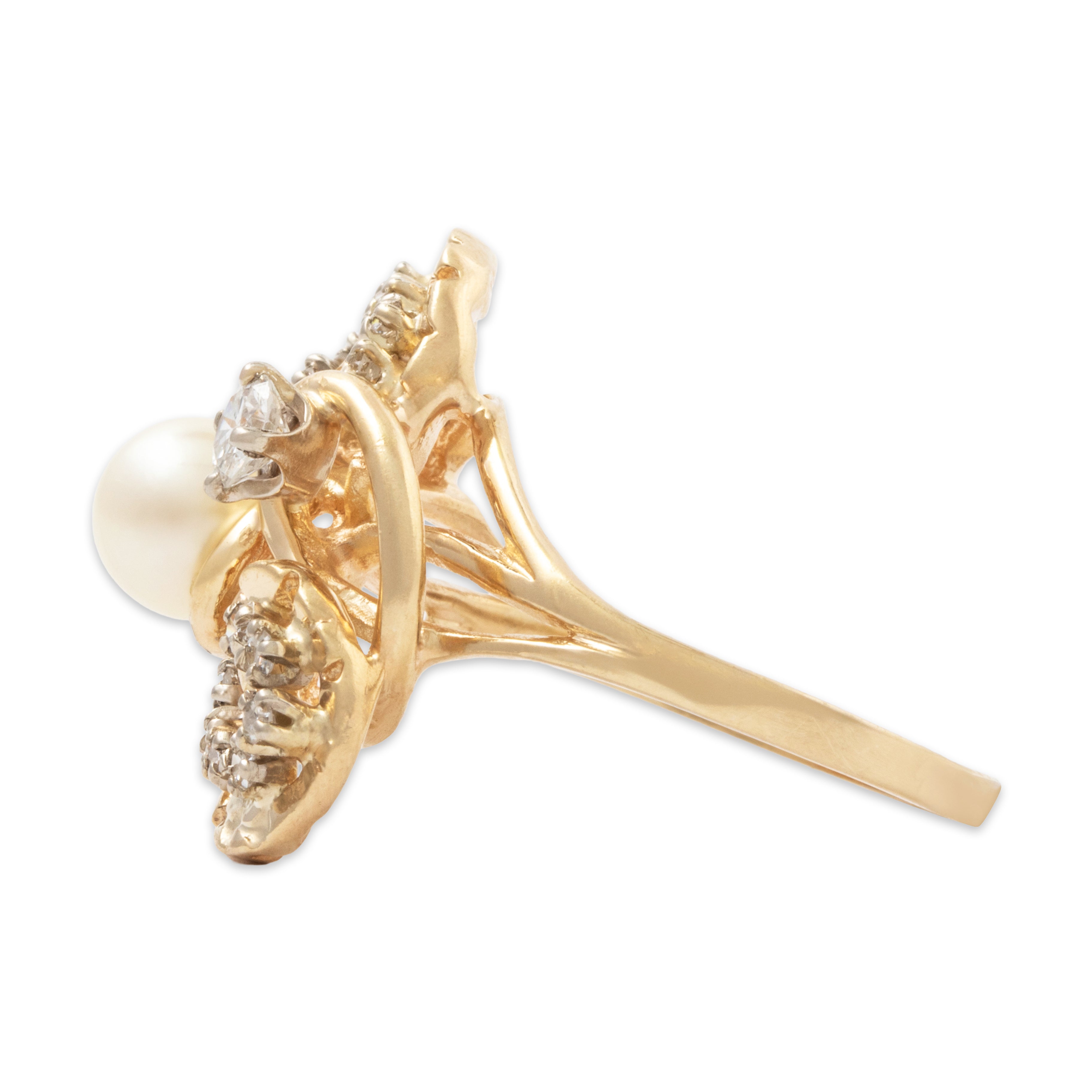 Vintage 14k Yellow Gold Pearl .462cttw Diamond Lustrous Cocktail Ring 7.00、mySite、hinf8tx79