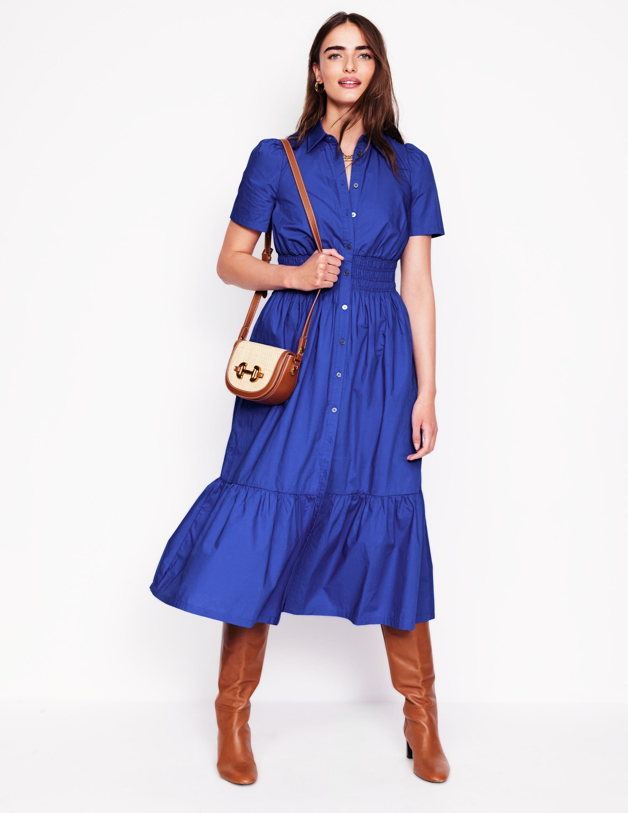  Smocked Waist Shirt Dress-Bright Blue、mySite、ashleygrahame