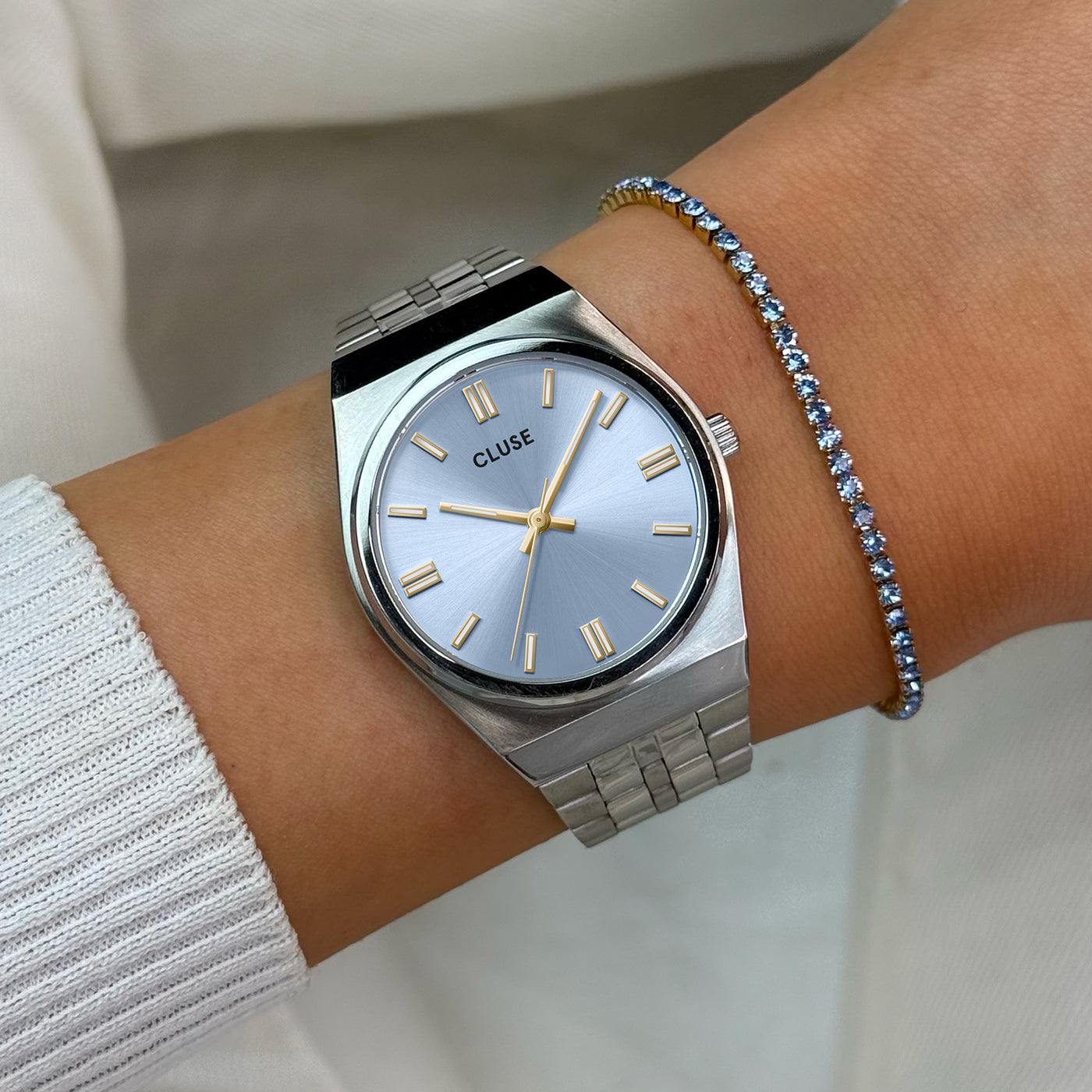 Retro 70's Watch Steel, Light Blue, Silver Colour、mySite、botmansion