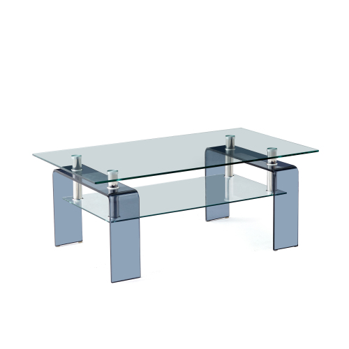 Tempered Black Glass Coffee Table, 2-Layers Tea Table、、casual