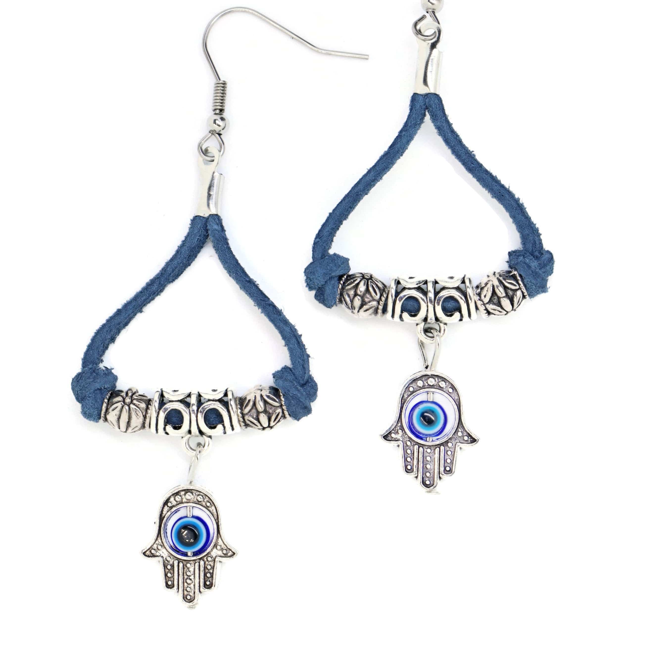 Tibetan Boho Hamsa Earrings - Slate Blue、mySite、topwebapps