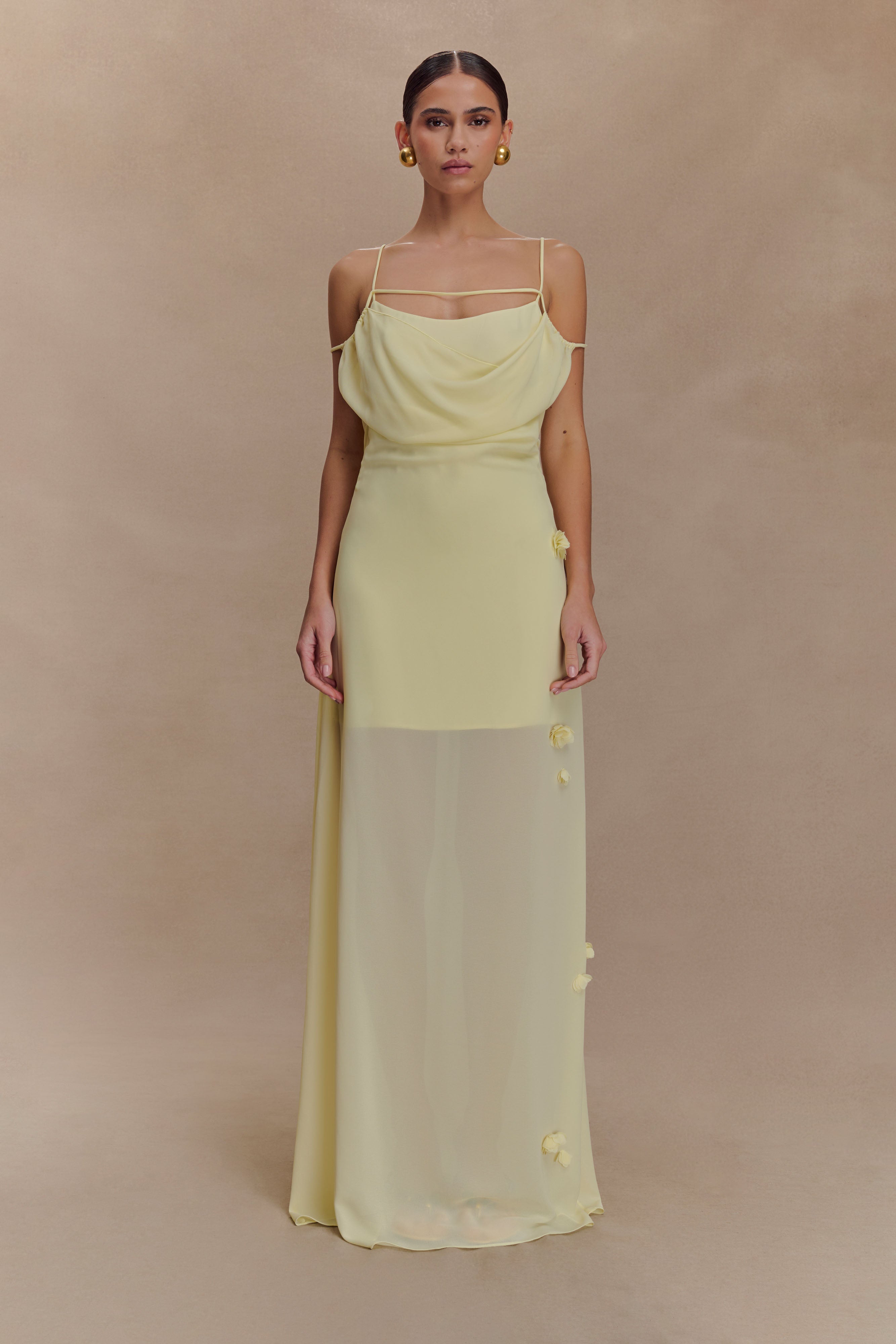 Rosalie Floral Chiffon Maxi Dress - Pastel Lemon、mySite、solidvoid