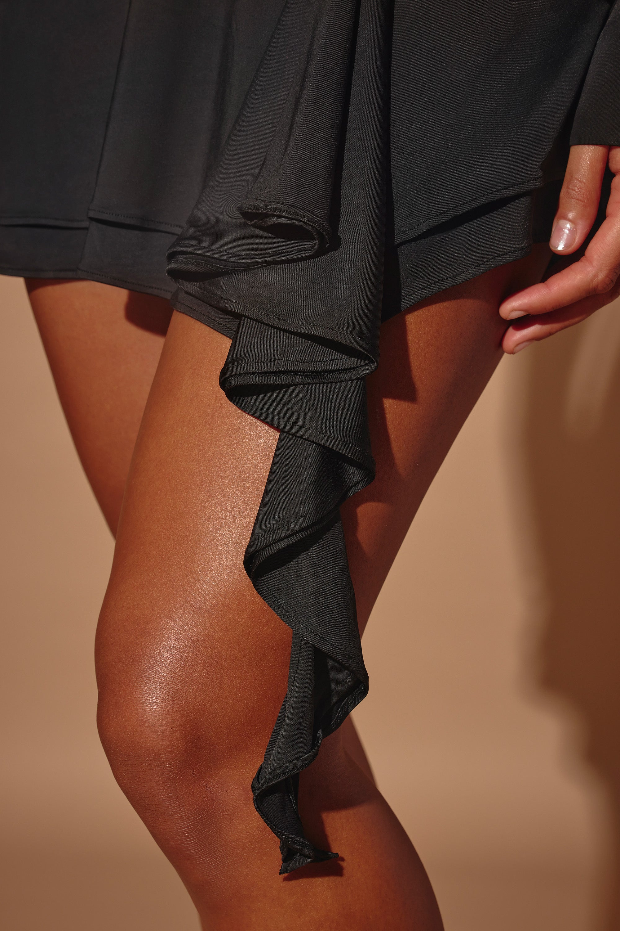 Plunge Neck Long Sleeve Mini Dress in Black、mySite、solidvoid