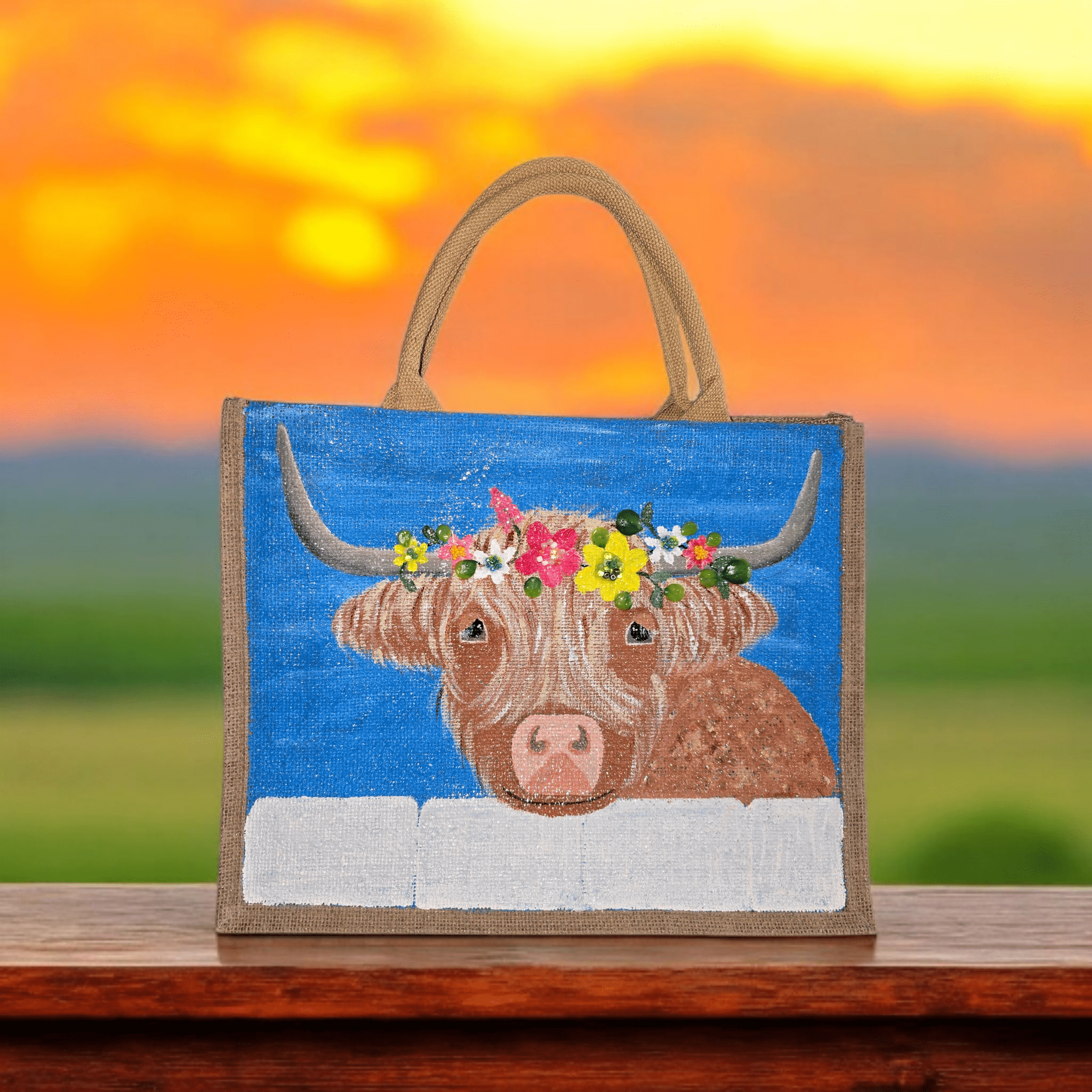 Highland Cow Tote Bag Handpainted Original Art Made in the USA、mySite、g9winljtr