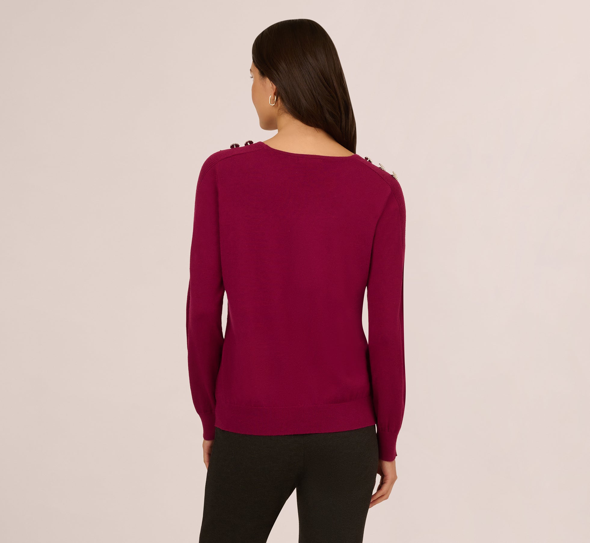 Ribbed Detail Embellished Pullover Sweater In Wine Berry、mySite、solidvoid