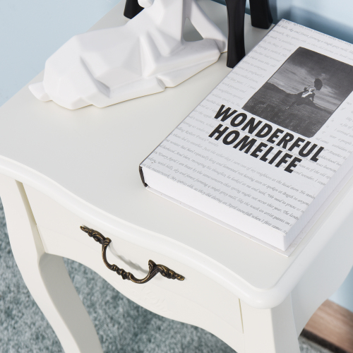 White Bathroom Floor-standing Storage Table with a Drawer、、casual