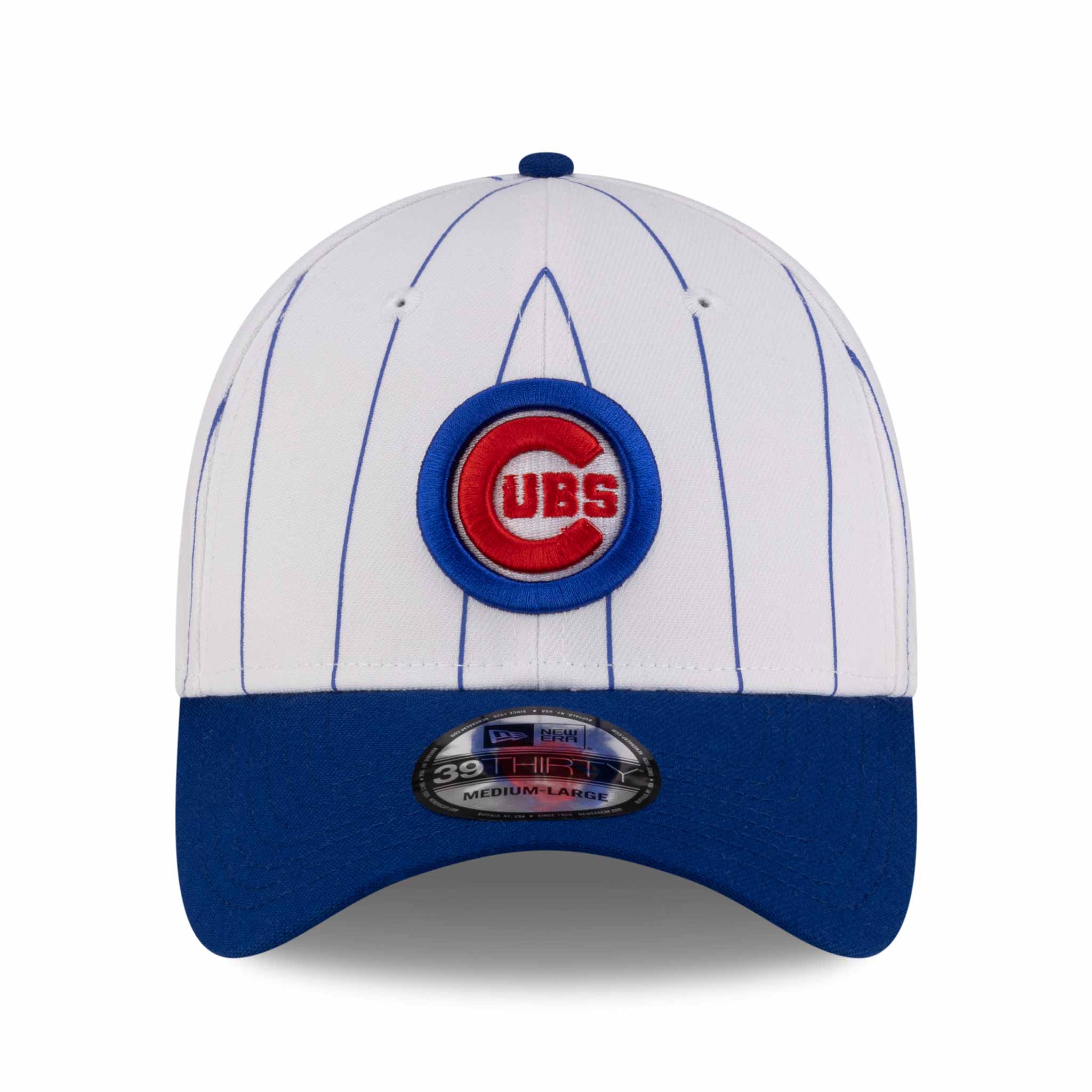 Chicago Cubs New Era 39THIRTY White Pinstripe Bullseye Stretch Fit Cap、mySite、vikingsvslions