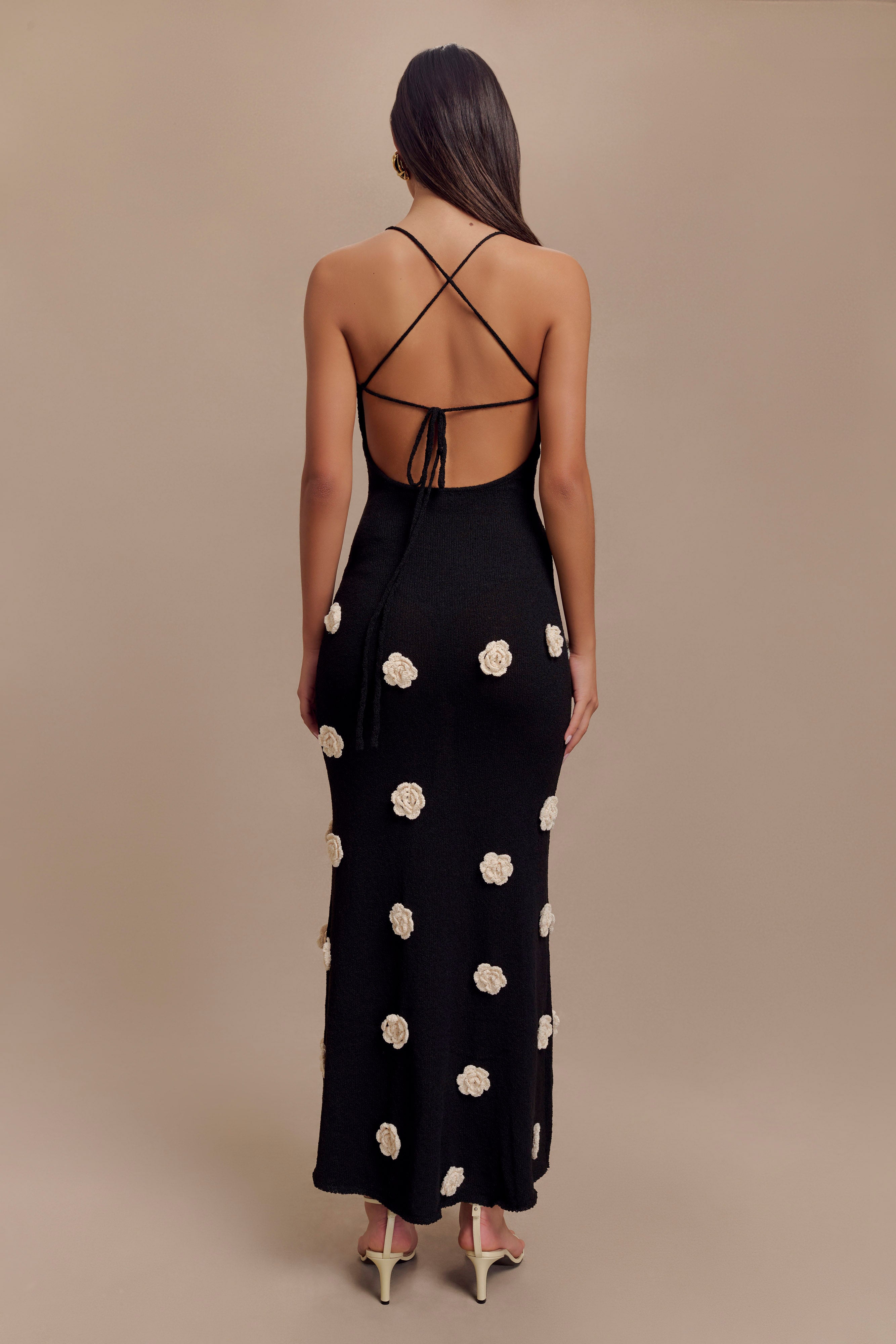 Suki Knit Maxi Dress With Flowers - Black/White、mySite、solidvoid