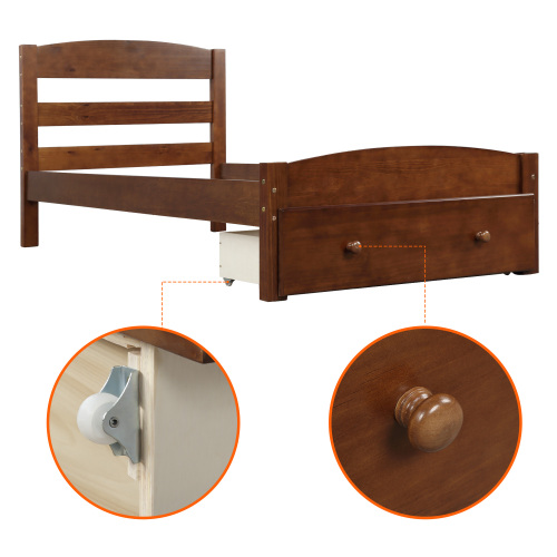 Platform Twin Bed Frame with Storage Drawer and Wood Slat Support No Box Spring Needed, Espresso、、casual