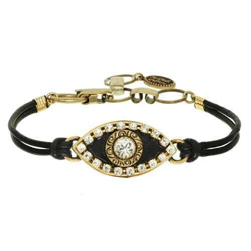 Michal Golan Black and Crystal Evil Eye Bracelet on Leather、mySite、topwebapps