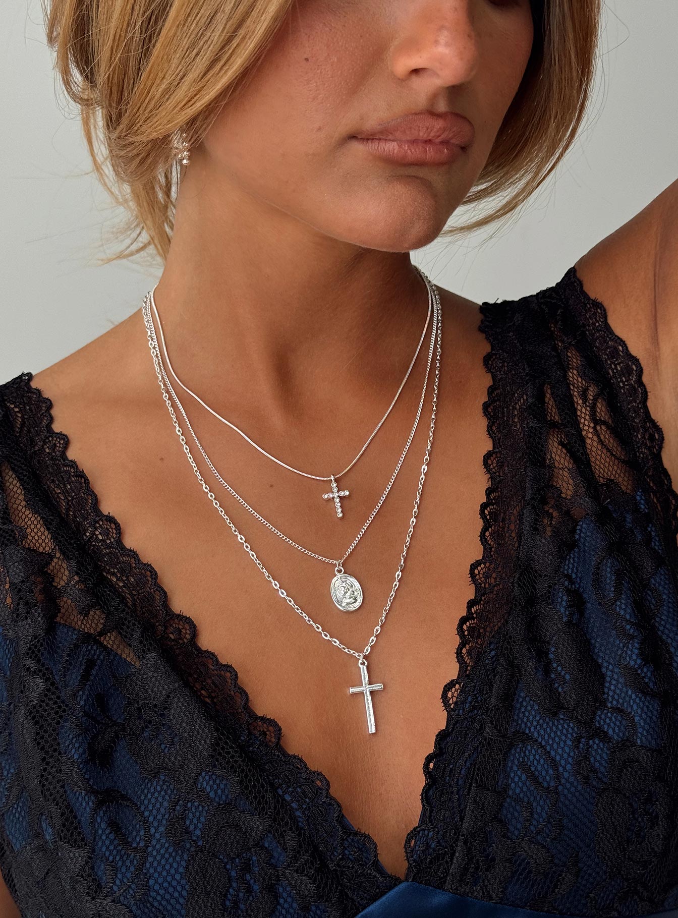 Broken Clocks Layered Necklace Silver、mySite、solidvoid