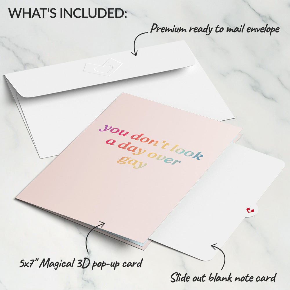 You Don't Look a Day Over Gay Birthday Pop-Up Card、mySite、solidvoid
