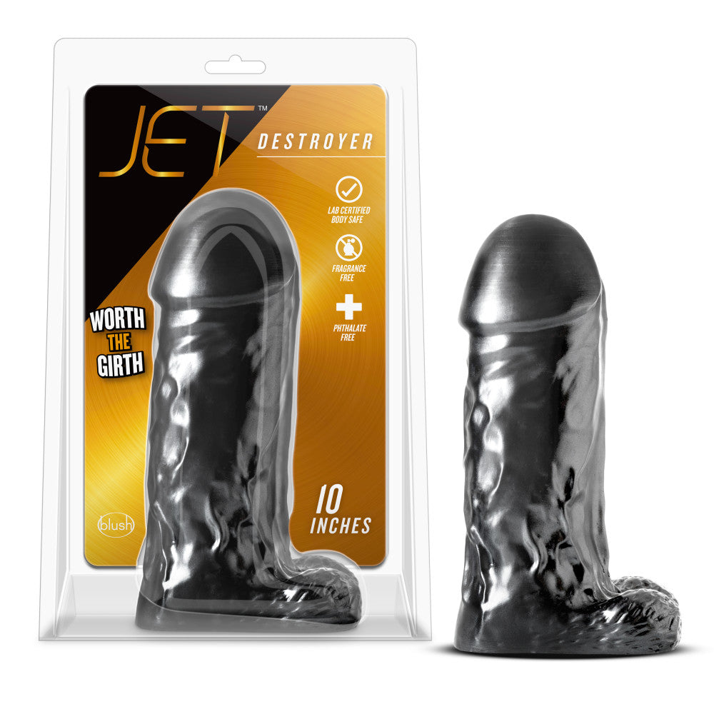 Jet By Blush® | Destroyer Realistic Carbon Metallic Black 10-Inch Long Dildo With Balls、mySite、bottomscart