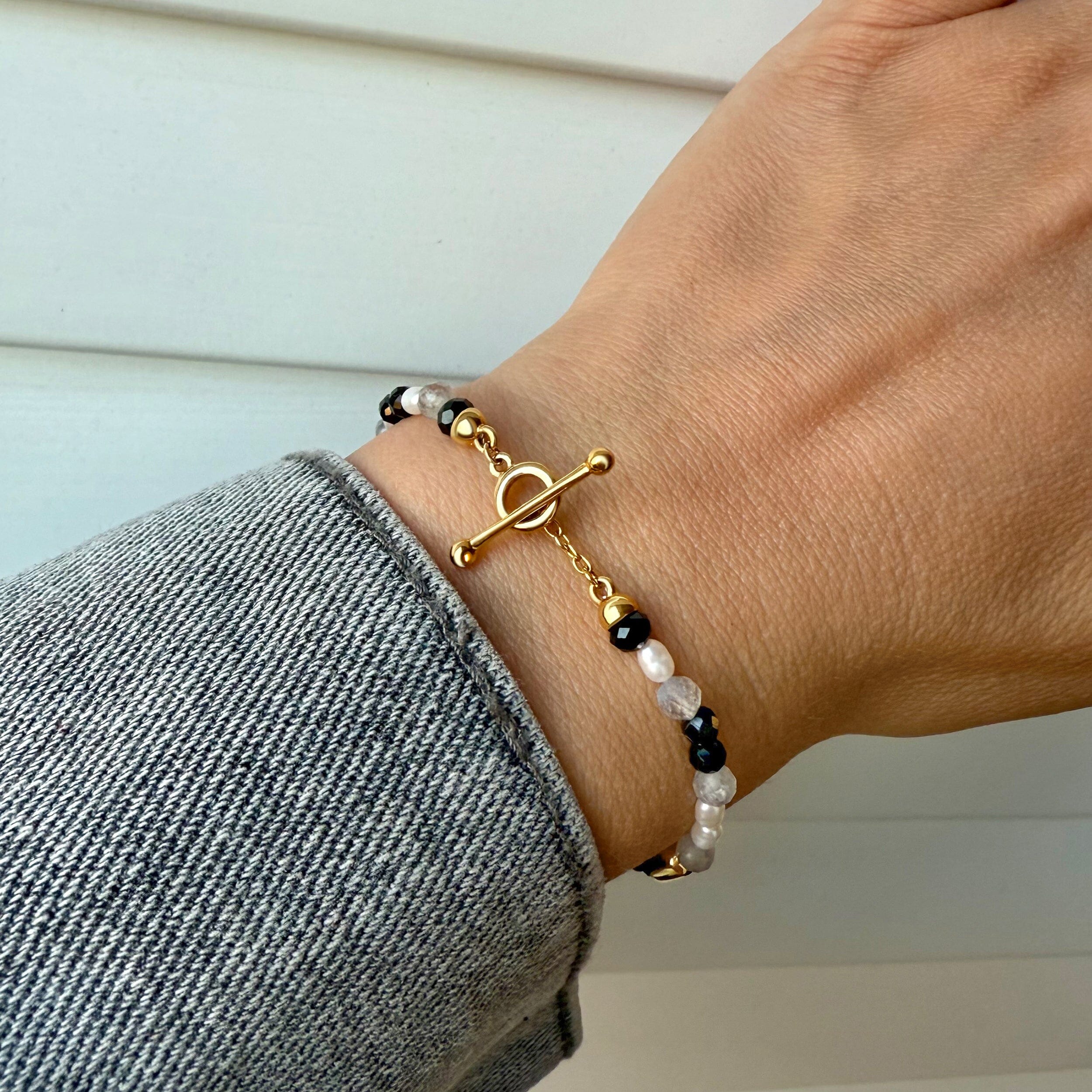 Labradorite Black Obsidian T-Lock Beads Bracelet - Soft Armor、mySite、hinf8tx79