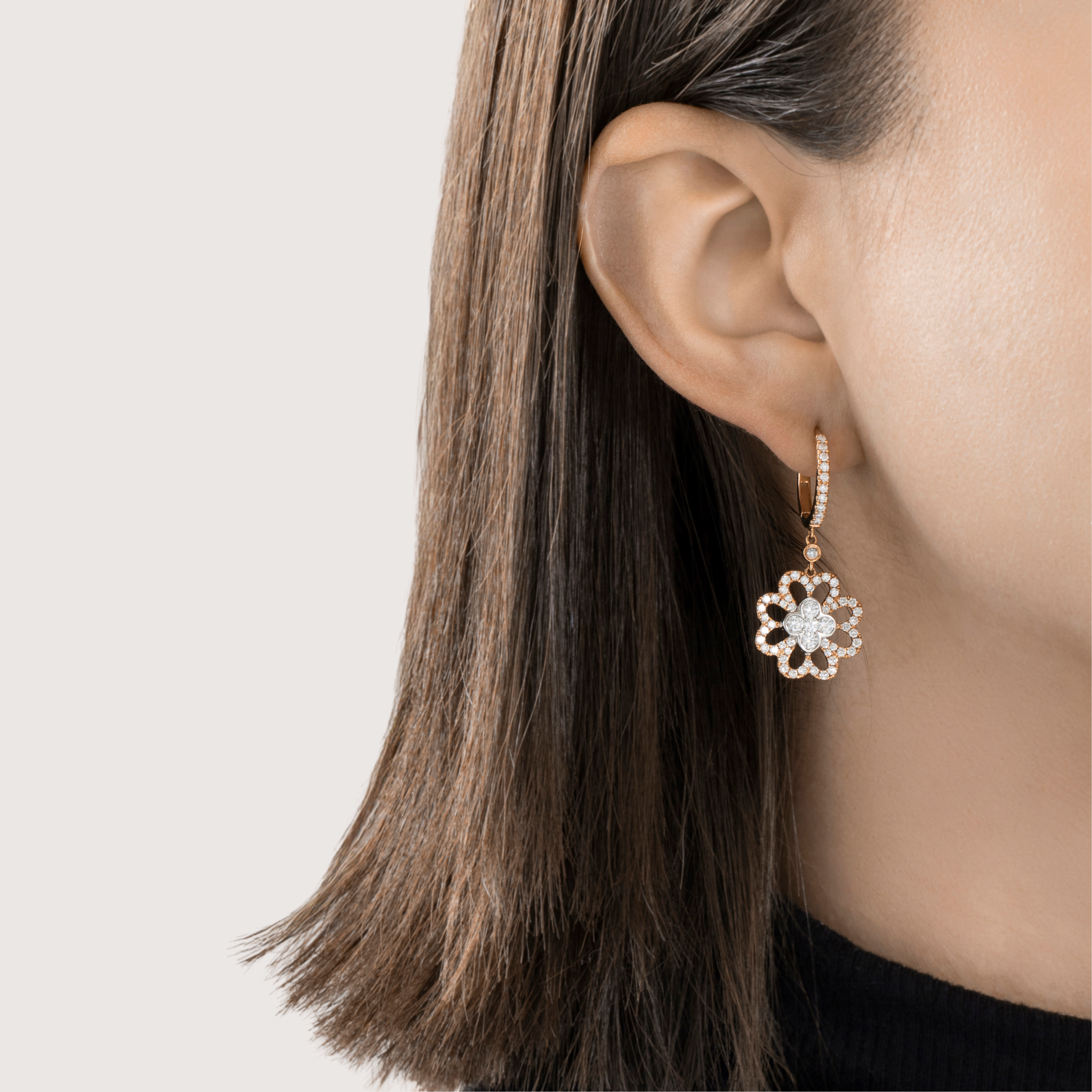 Vintage 18k Rose Gold 2cttw Diamond Brilliant Floriform Dangling Earrings、mySite、hinf8tx79