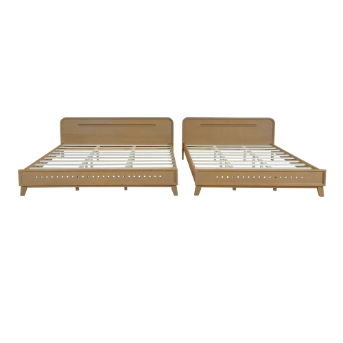 PINE SOLID WOOD KING SIZE BED, SOLID AND STABLE, NO BOX SPRING NEEDED, RUSTIC YELLOW COLOR、、eastwooduniform
