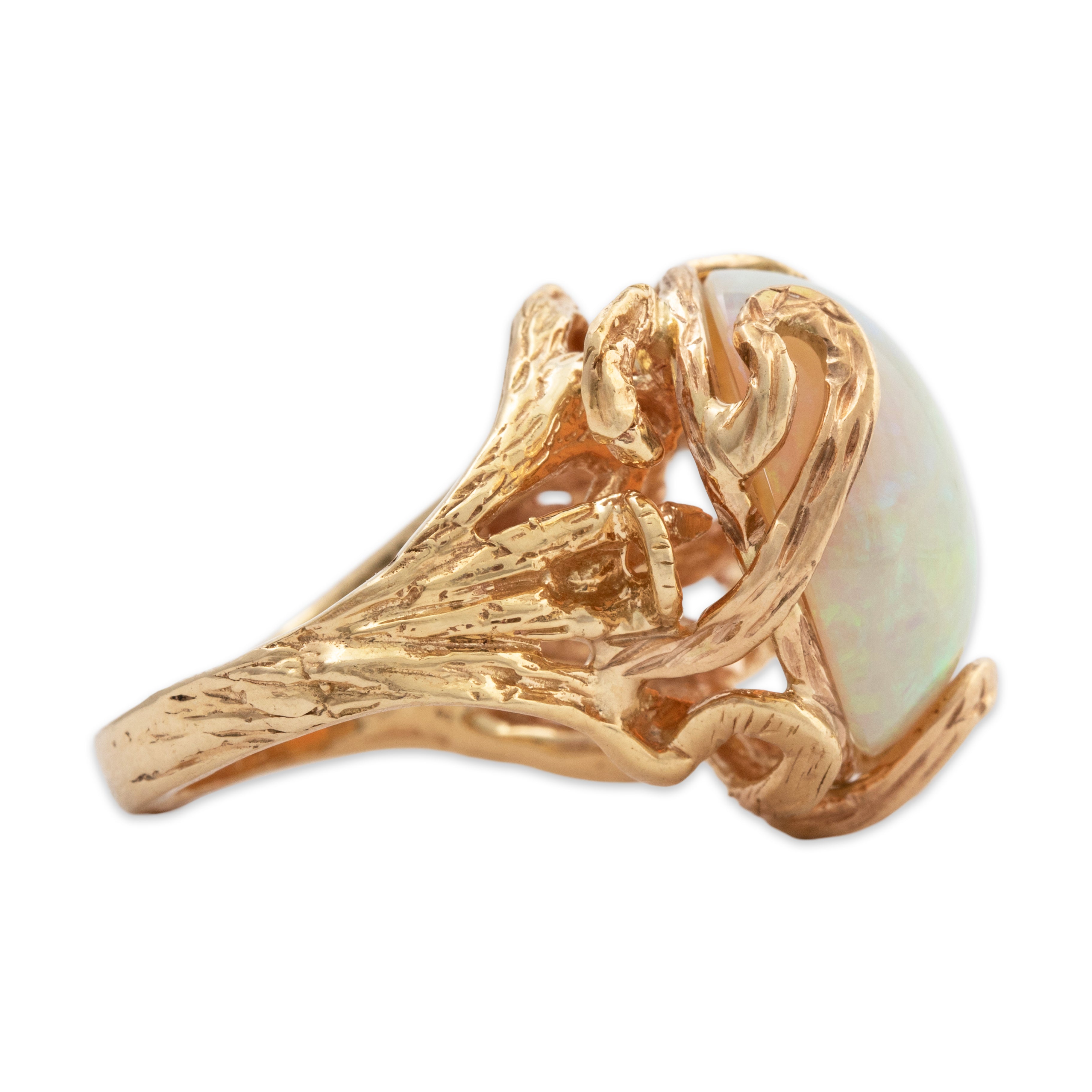 Vintage 14k Yellow Gold 6.82ct Opal .324cttw Diamond Brutalist Dream Ring 4.75、mySite、hinf8tx79