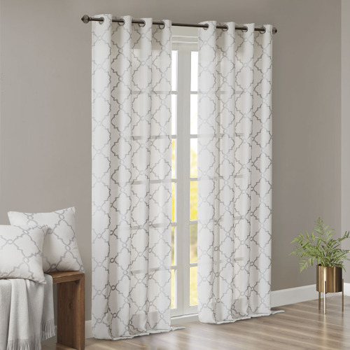 Fretwork Print Grommet Top Window Curtain Panel(Only 1 Pc Panel)、、eastwooduniform