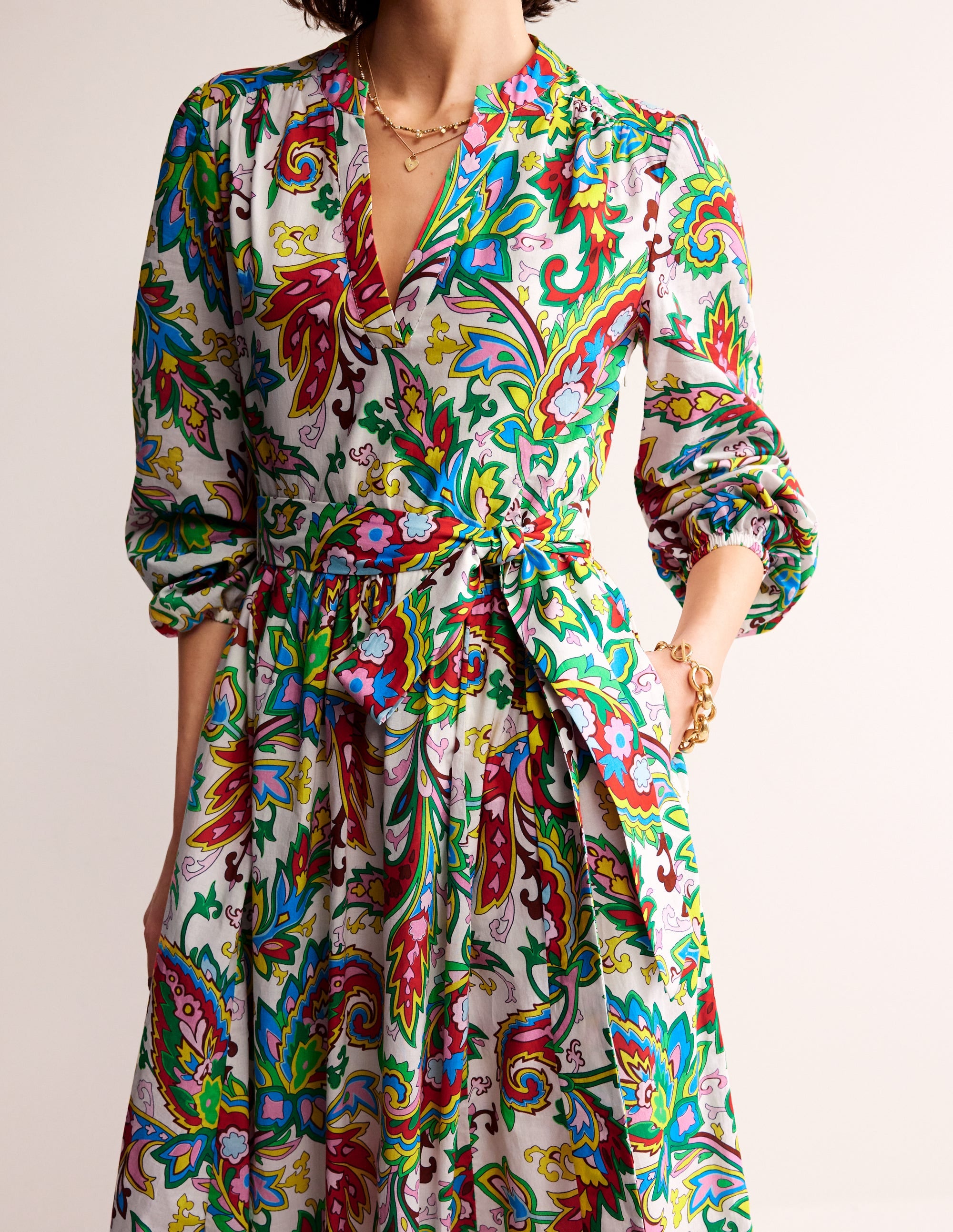  Jen Cotton Midi Dress-Ivory, Paisley Azure Medium、mySite、ashleygrahame