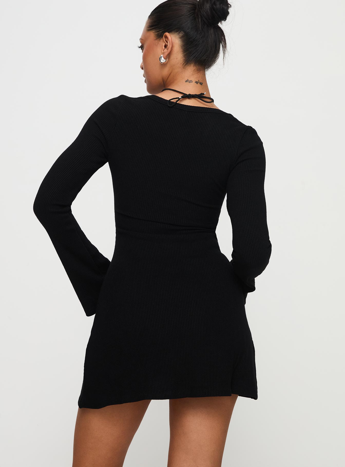 Best Interest Long Sleeve Mini Dress Black Petite、mySite、solidvoid