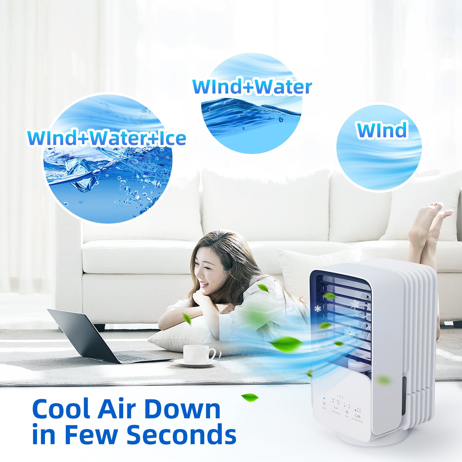 KLOUDIC Portable Air Conditioner Fan, Evaporative Air Cooler, USB Personal Desktop Cooling Fan with 3 Speeds,Small Air Cooler for Room、mySite、fannypackpong