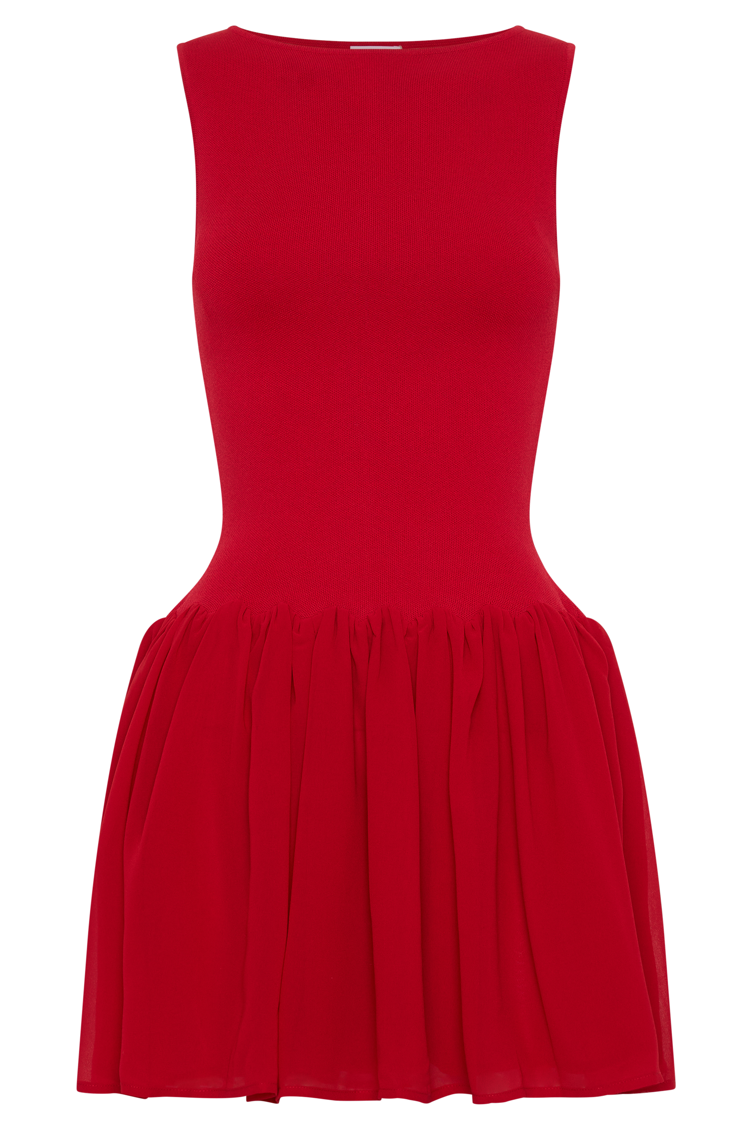 Ashleigh Knit And Chiffon Mini Dress - Red、mySite、solidvoid