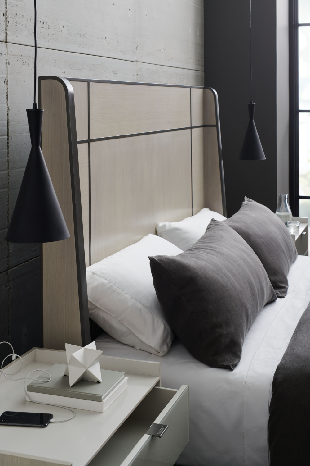 Taupe Modern Bed | Caracole Repetition Wood、mySite、neckold