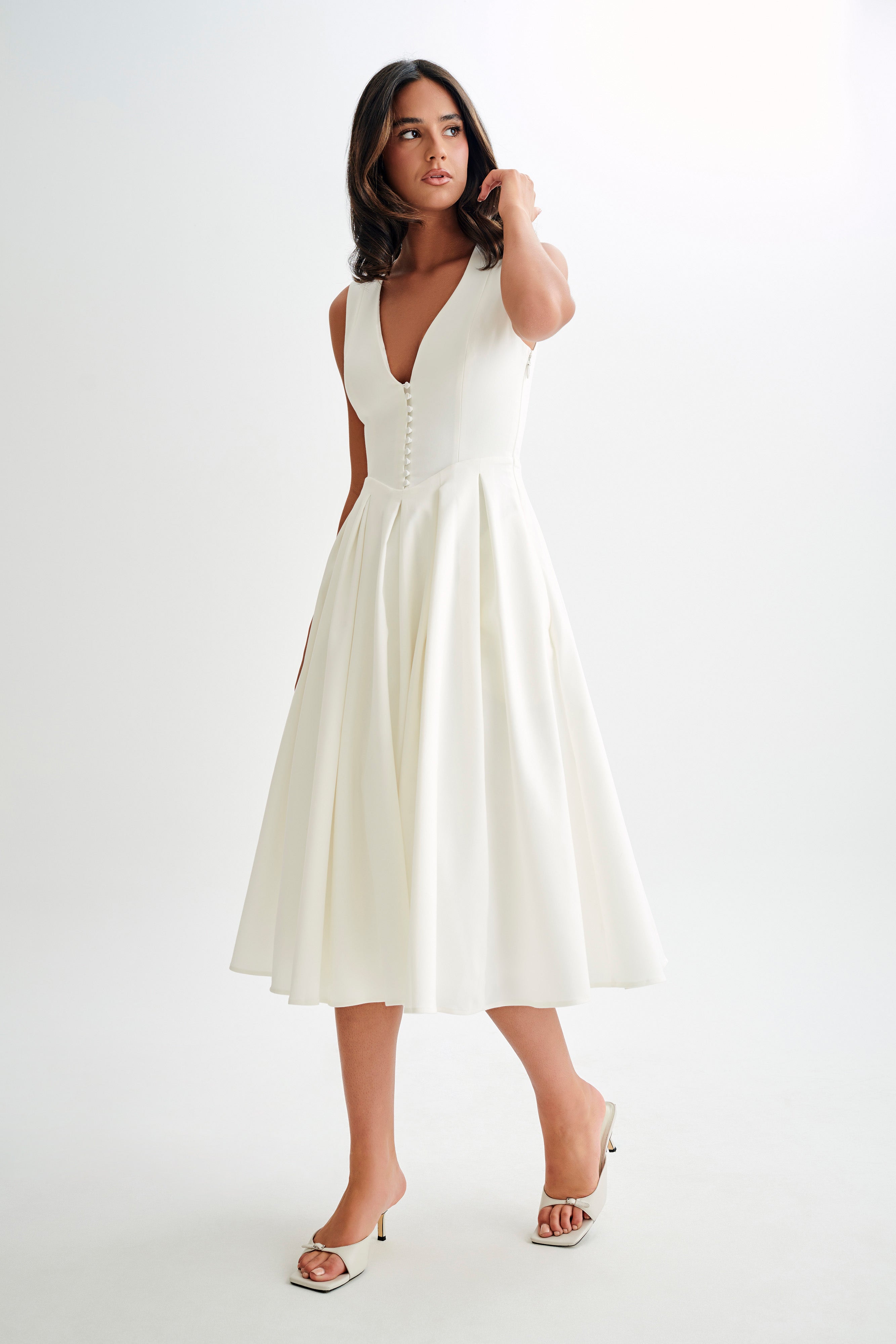 Keely Cotton Sleeveless Midi Dress - White、mySite、solidvoid