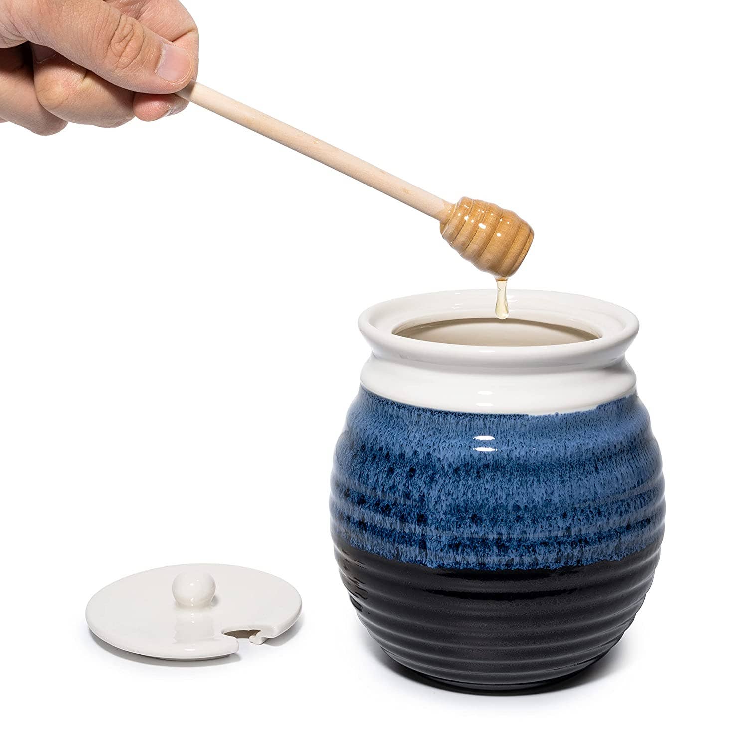 Lagoon Blue Honey Jar and Wooden Dipper、mySite、topwebapps