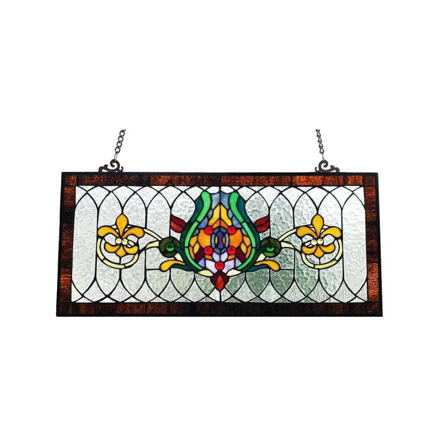 Oakley Blue or Amber Tiffany Style Stained Glass Pub Window Panel 30L、mySite、g9winljtr