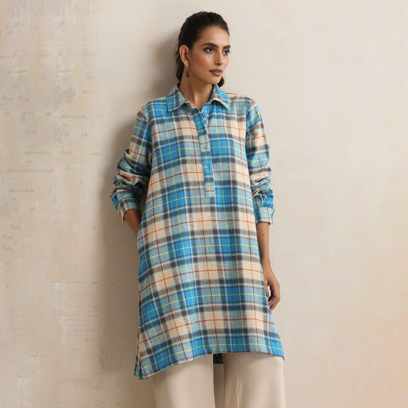Cotton Short Kurta For Women | Checkered Print | Beige、mySite、camillekostekn