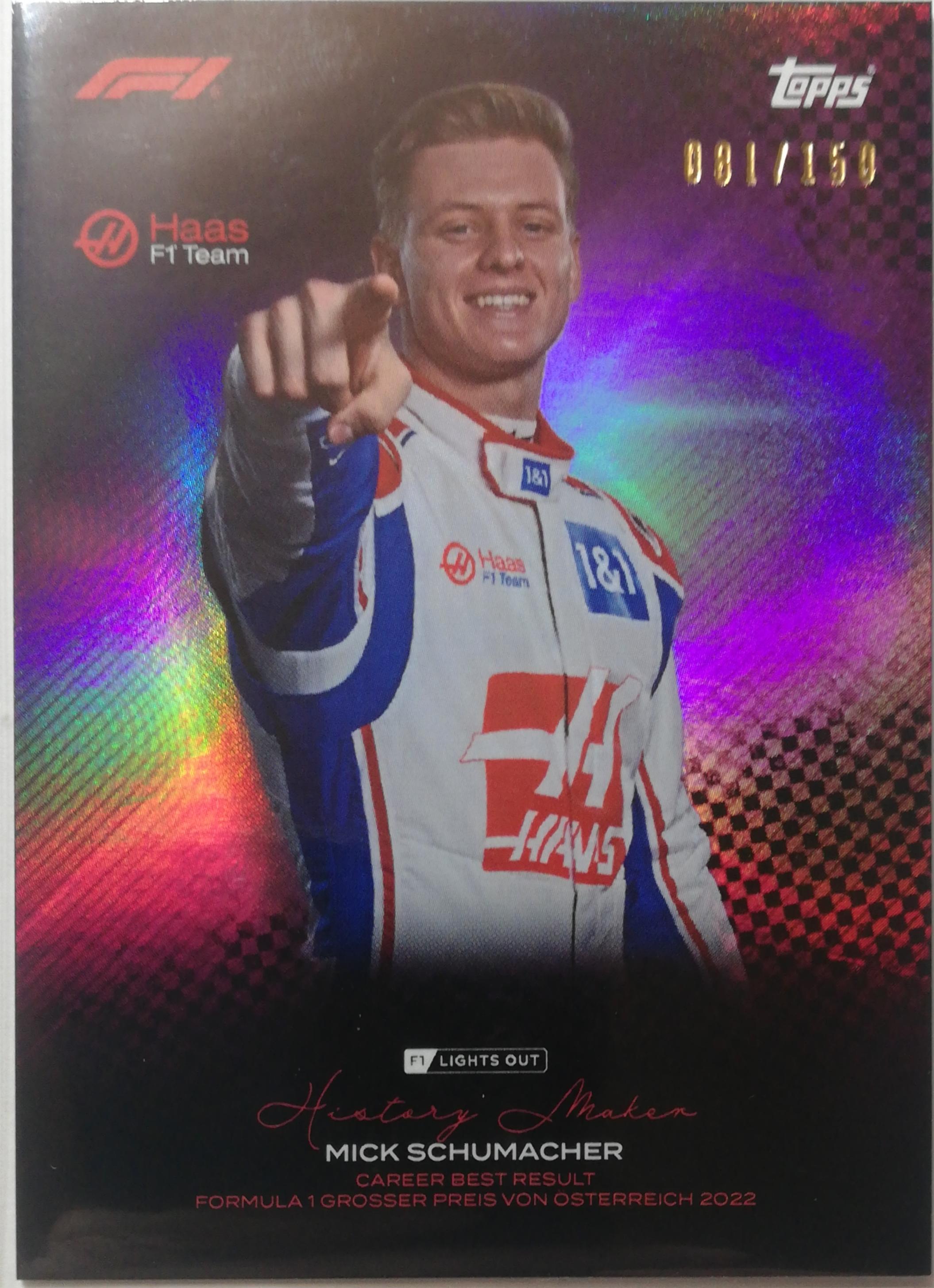 Mick Schumacher Pink Parallel 081/150 NM Topps F1 Lights Out 2022、mySite、waistdrama