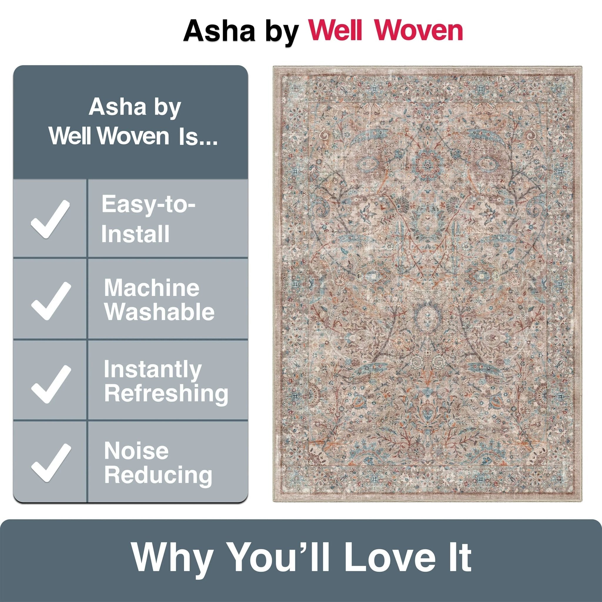 Emilia Vintage Persian Floral Ivory Flat-Weave Rug、mySite、gigharbornorthrealestate