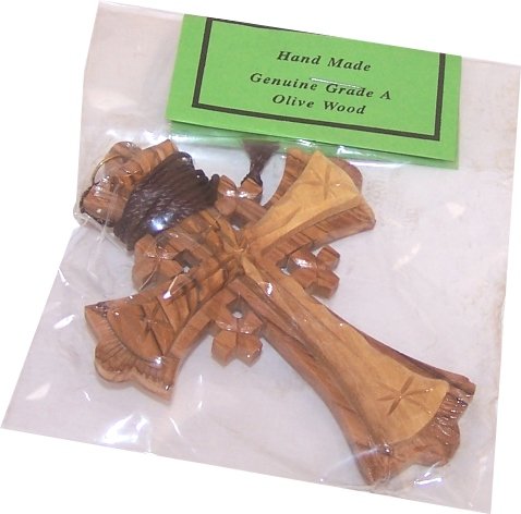  Large Grade A olive wood Jerusalem Cross necklace (4 inches - Cord can be adjusted)、mySite、elrpsem3k