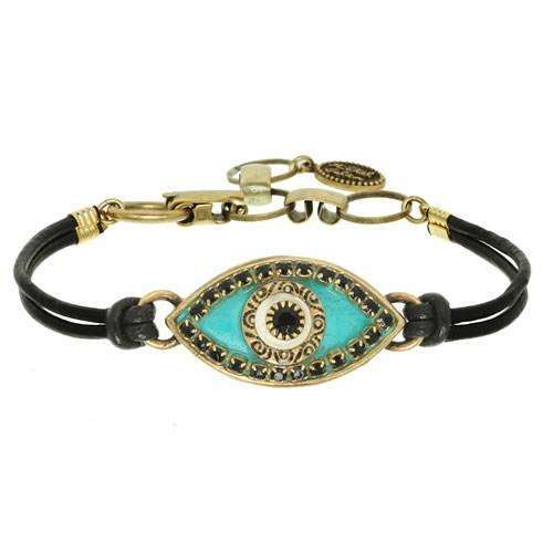Michal Golan Turquoise and Black Evil Eye Bracelet on Leather、mySite、topwebapps