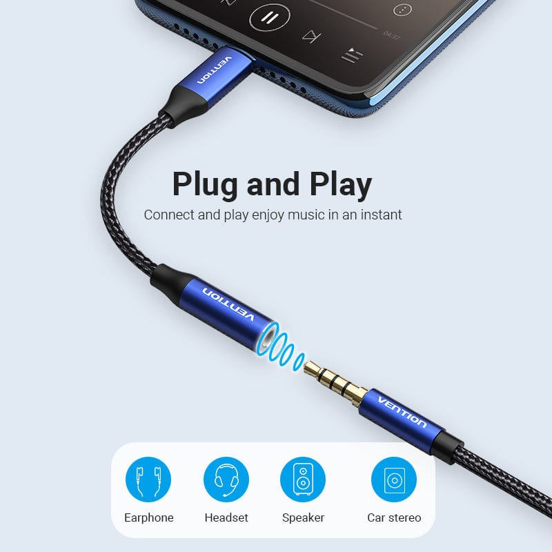 Cotton Braided USB-C Male to 3.5mm Female Audio Cable(DAC) 0.1M Blue Aluminum Alloy Type、mySite、fannypackpong