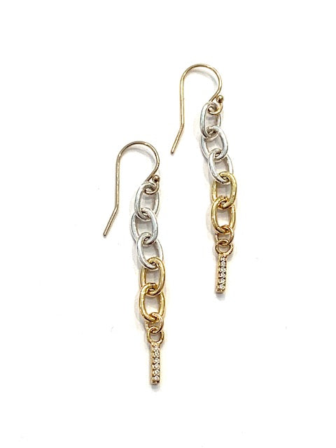 Erin Steele Jewelry Two Tone Chain Earrings w/ CZ Drops、mySite、noshort