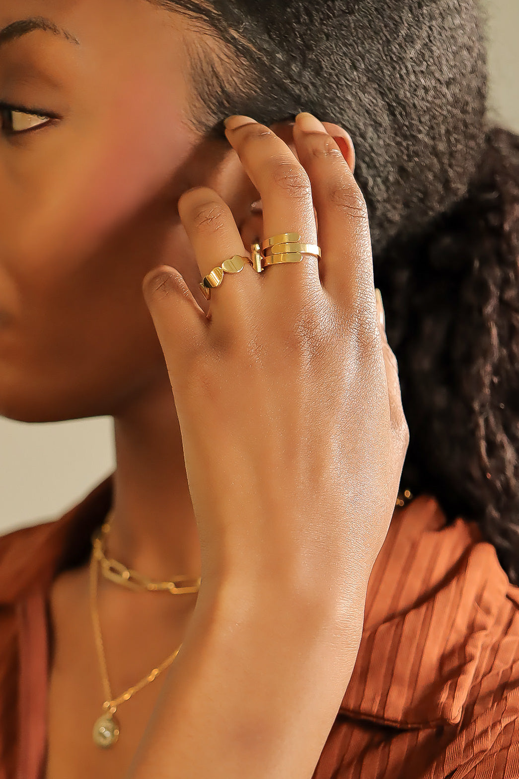 18K Gold PVD Stainless Steel Blank Engravable 3 Heart Ring / ZRJ9019、mySite、dreamappss