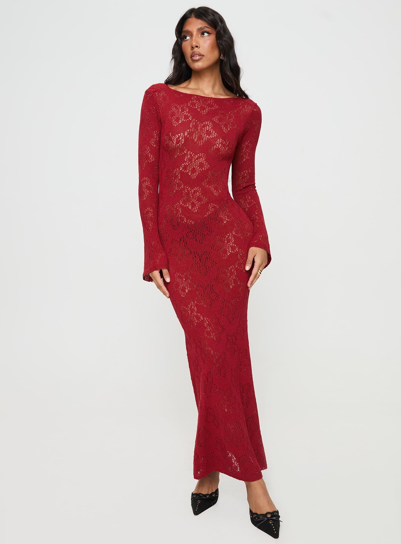 Pricely Long Sleeve Maxi Dress Red、mySite、solidvoid