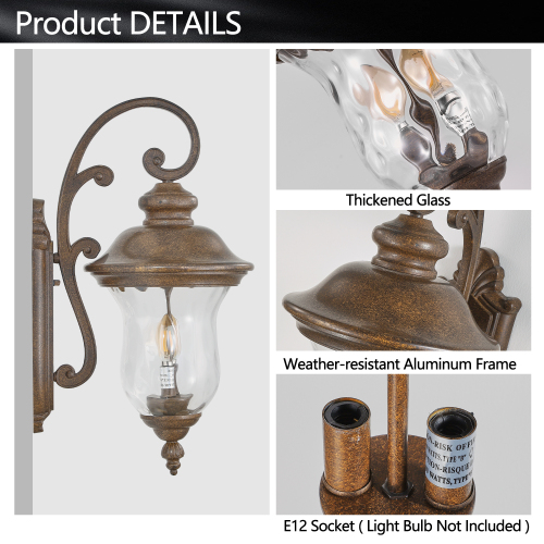 21"(H) Vintage Outdoor Lamp Post Light, Waterproof Garden Patio Lantern with Clear Glass Shade, Classic Bronze Finish, Ideal for Yard, Porch, Walkway, and Driveway Lighting (One Piece & No Bulb)、、eastwooduniform