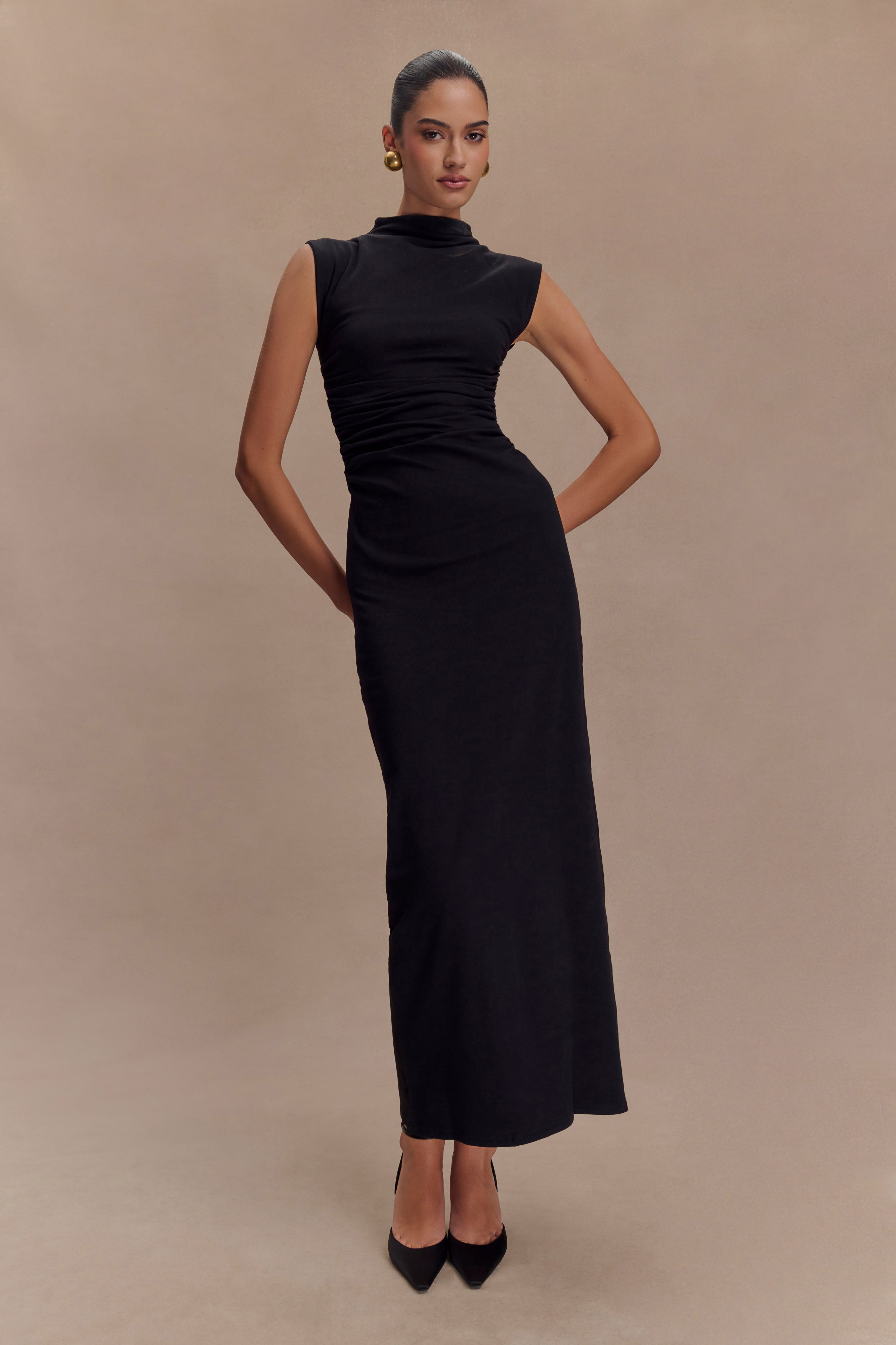 Elliot High Neck Sleeveless Maxi Dress - Black、mySite、solidvoid