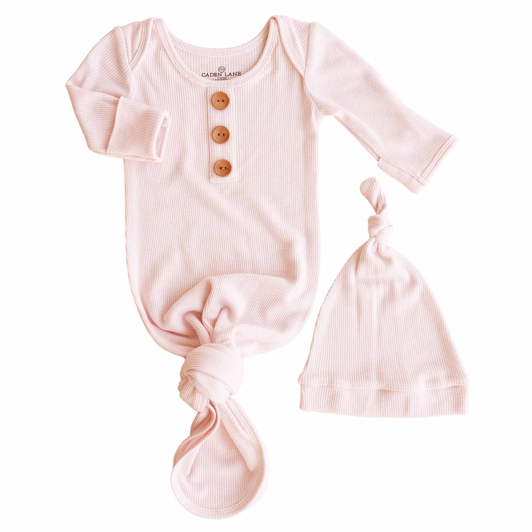  Pearl Pink Bamboo Waffle Newborn Baby Knot Gown & Hat Set、mySite、layawaytickets