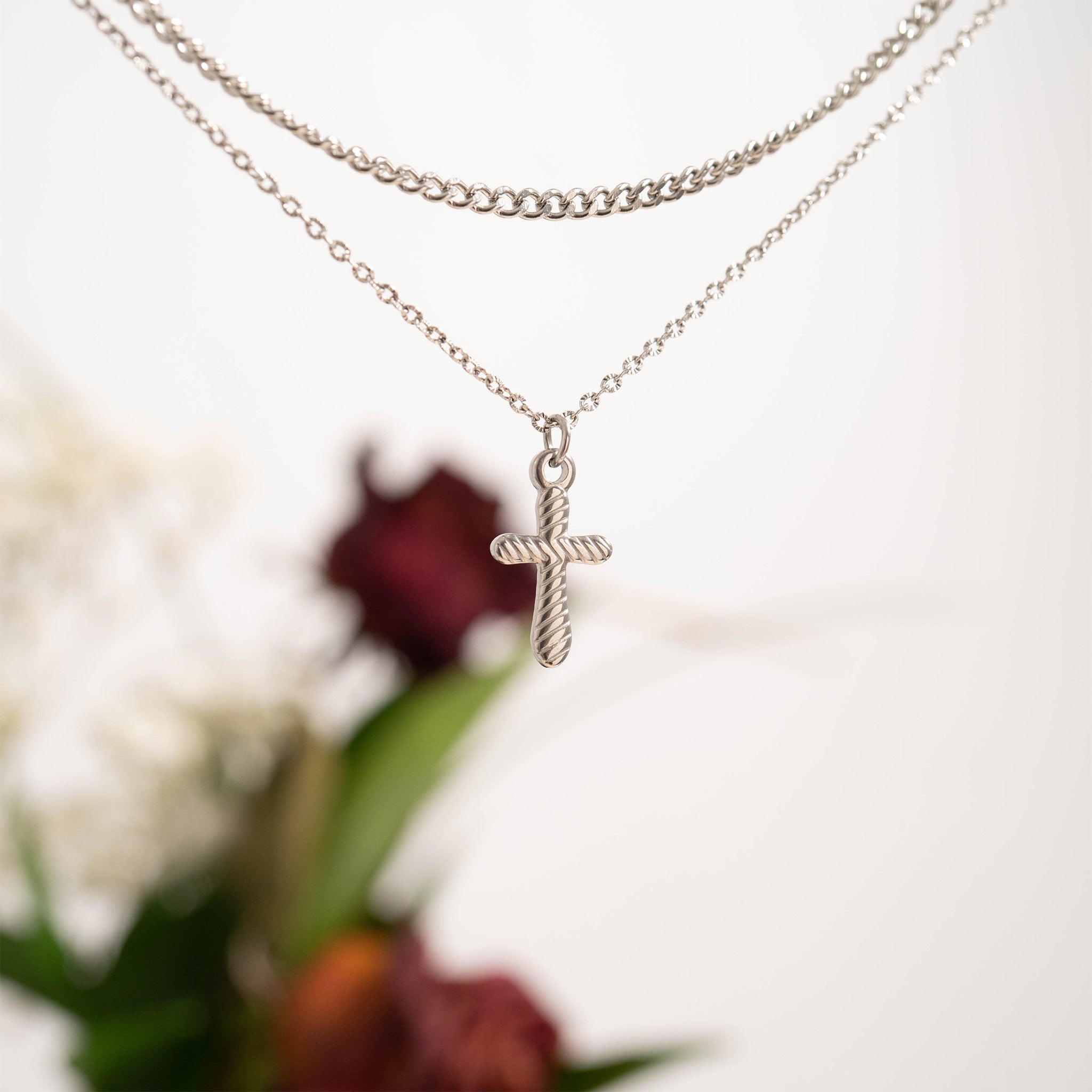 18K Gold PVD Stainless Steel Textured Cross Charm / PDL0114、mySite、dreamappss