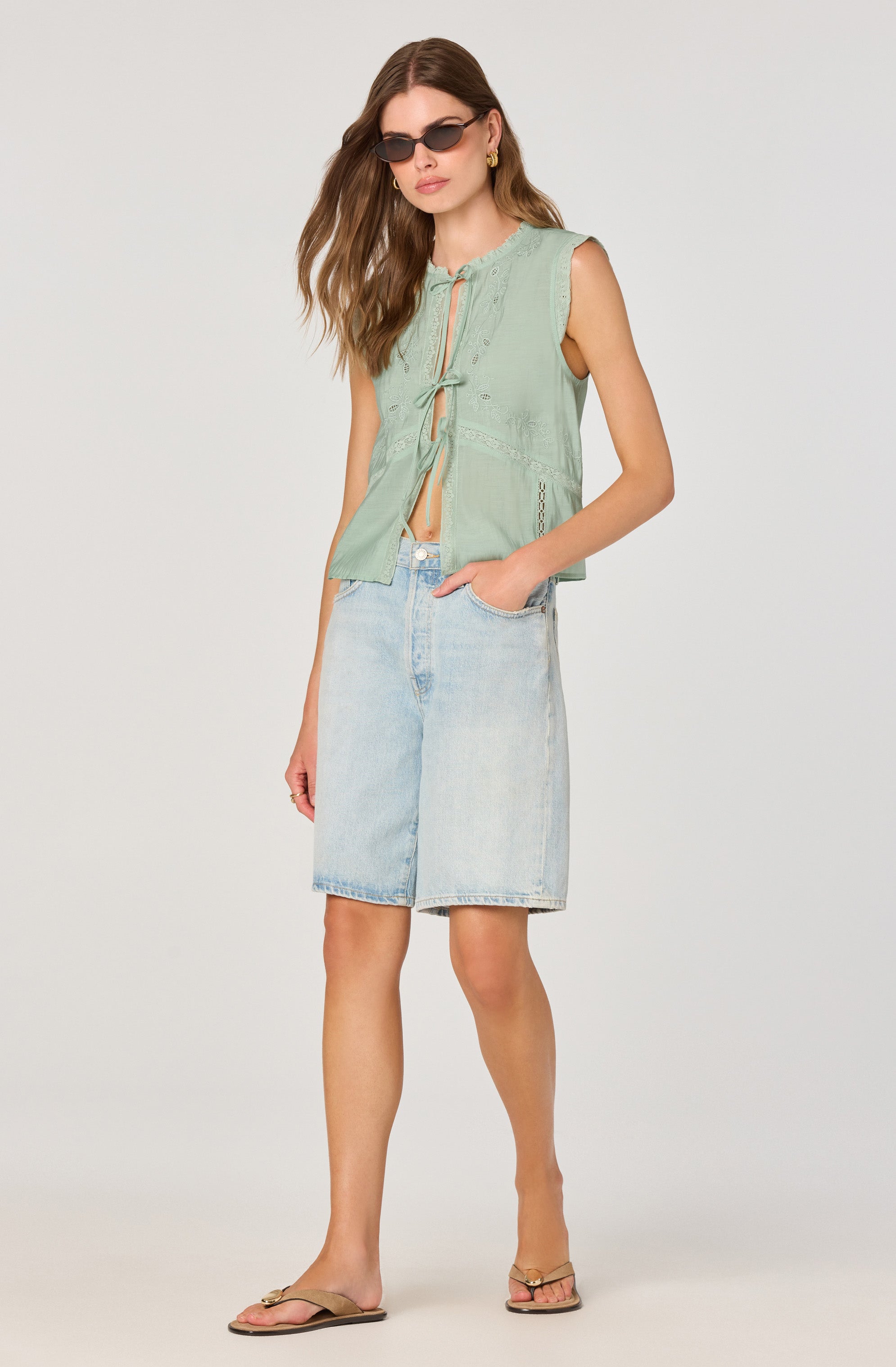 Lace Trim Tie-Front Top、mySite、solidvoid