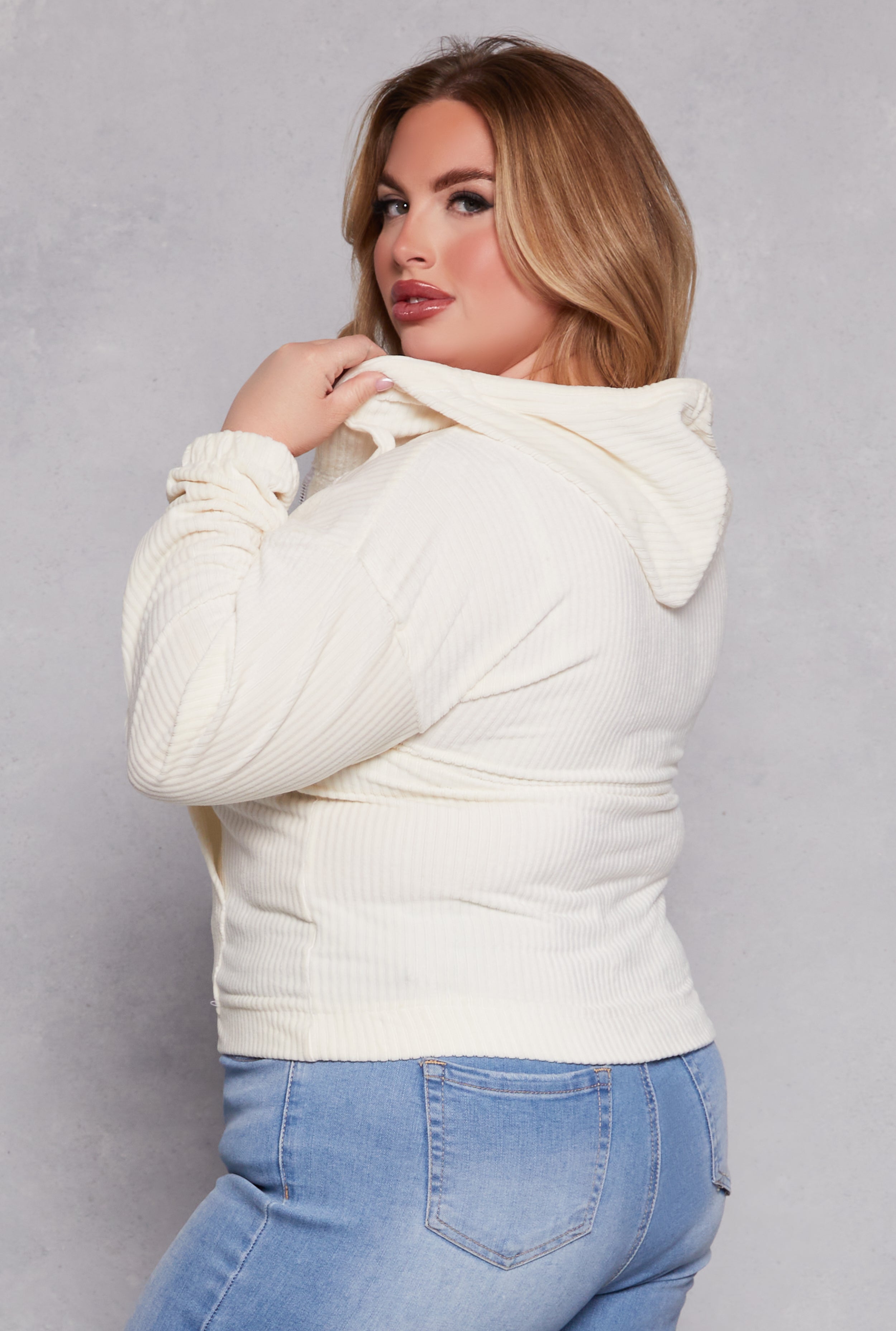 Plus Size Velour Zip Front Hoodie、mySite、camillekostekn