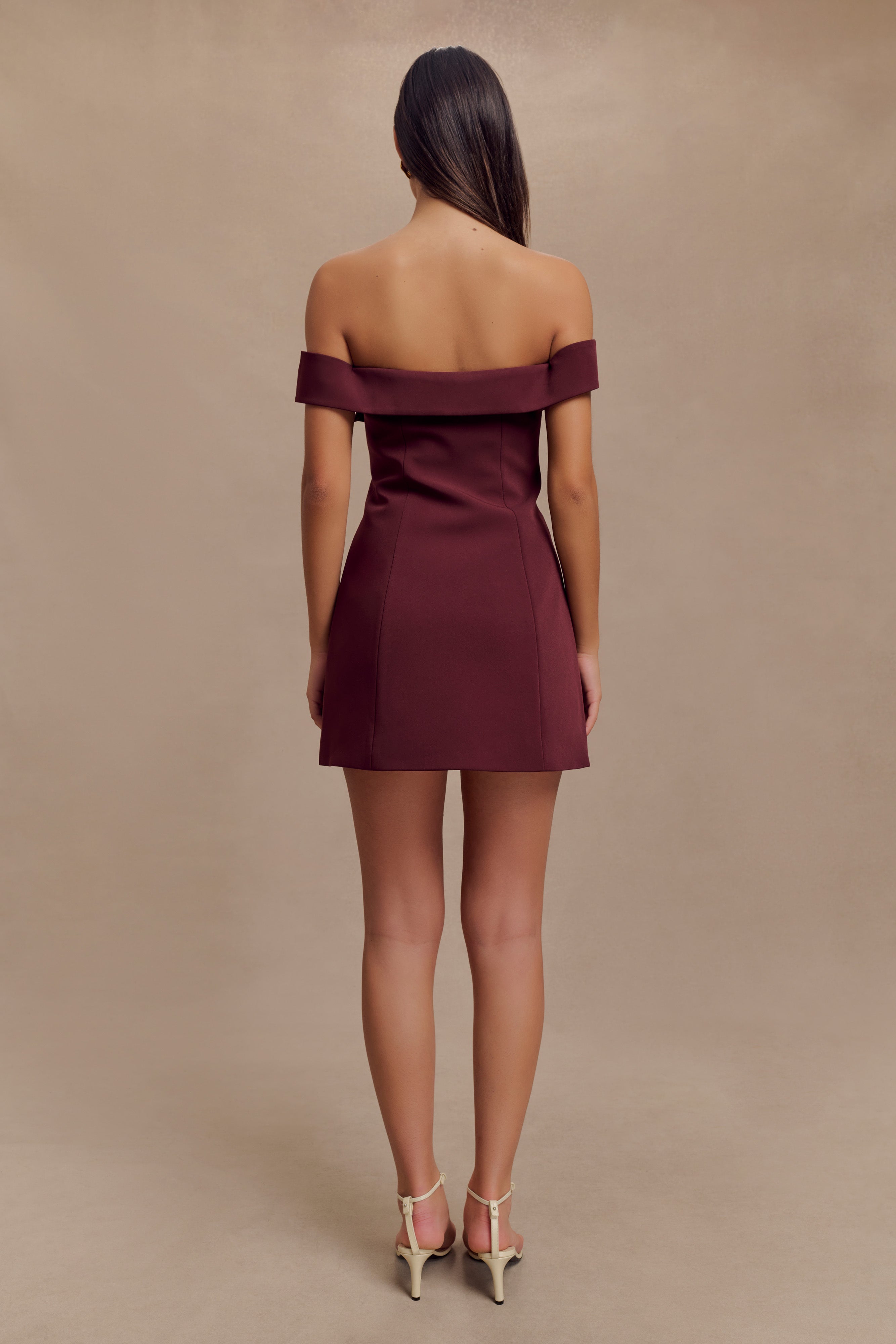 Noelle Off Shoulder Suiting Mini Dress - Mahogany、mySite、solidvoid