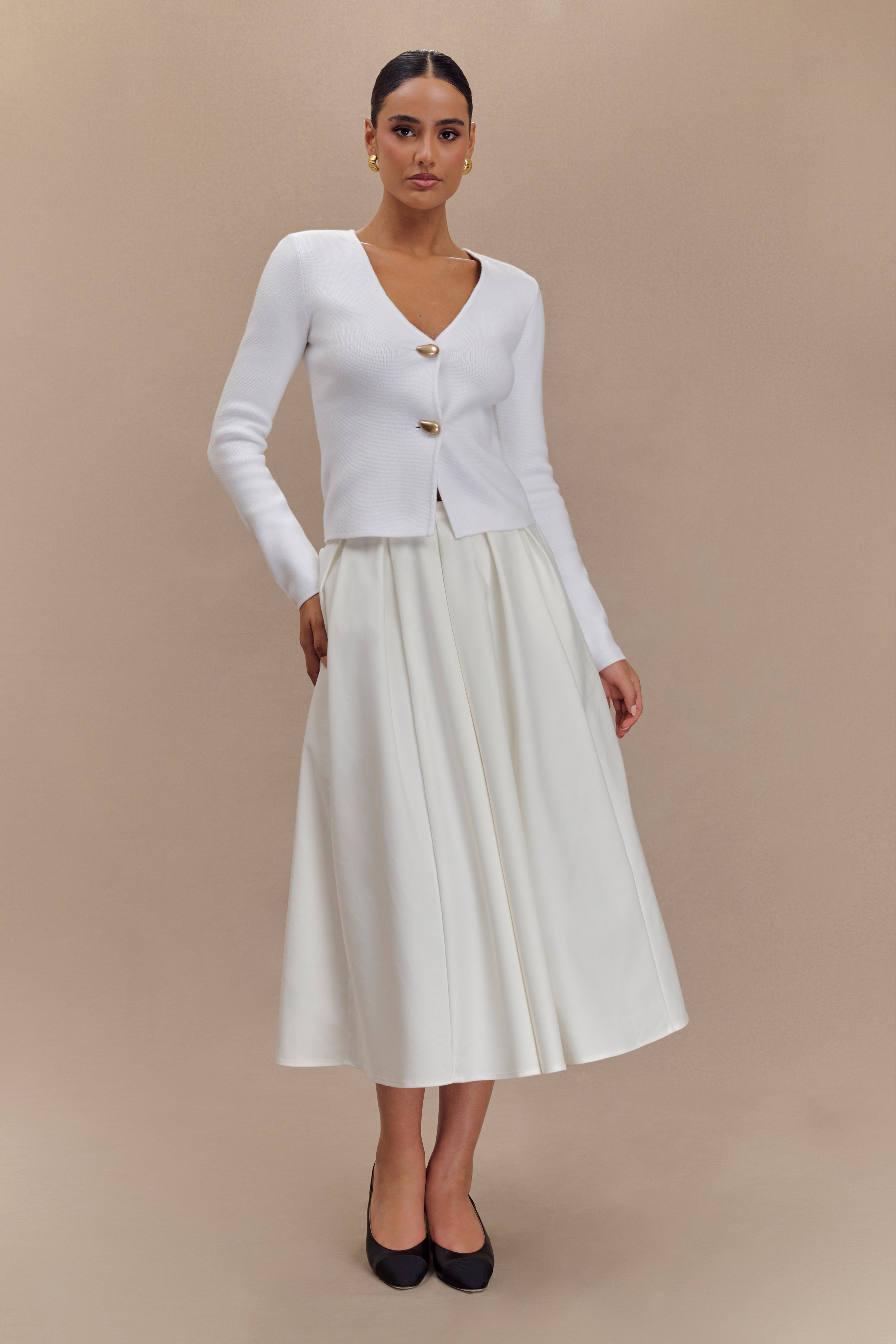 Veda Wide Sleeve Knit Cardigan - White、mySite、solidvoid