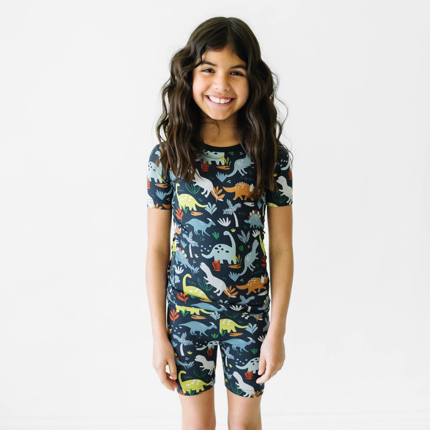 Navy Jurassic Jungle Two-Piece Short Sleeve & Shorts Pajama Set、mySite、g9winljtr