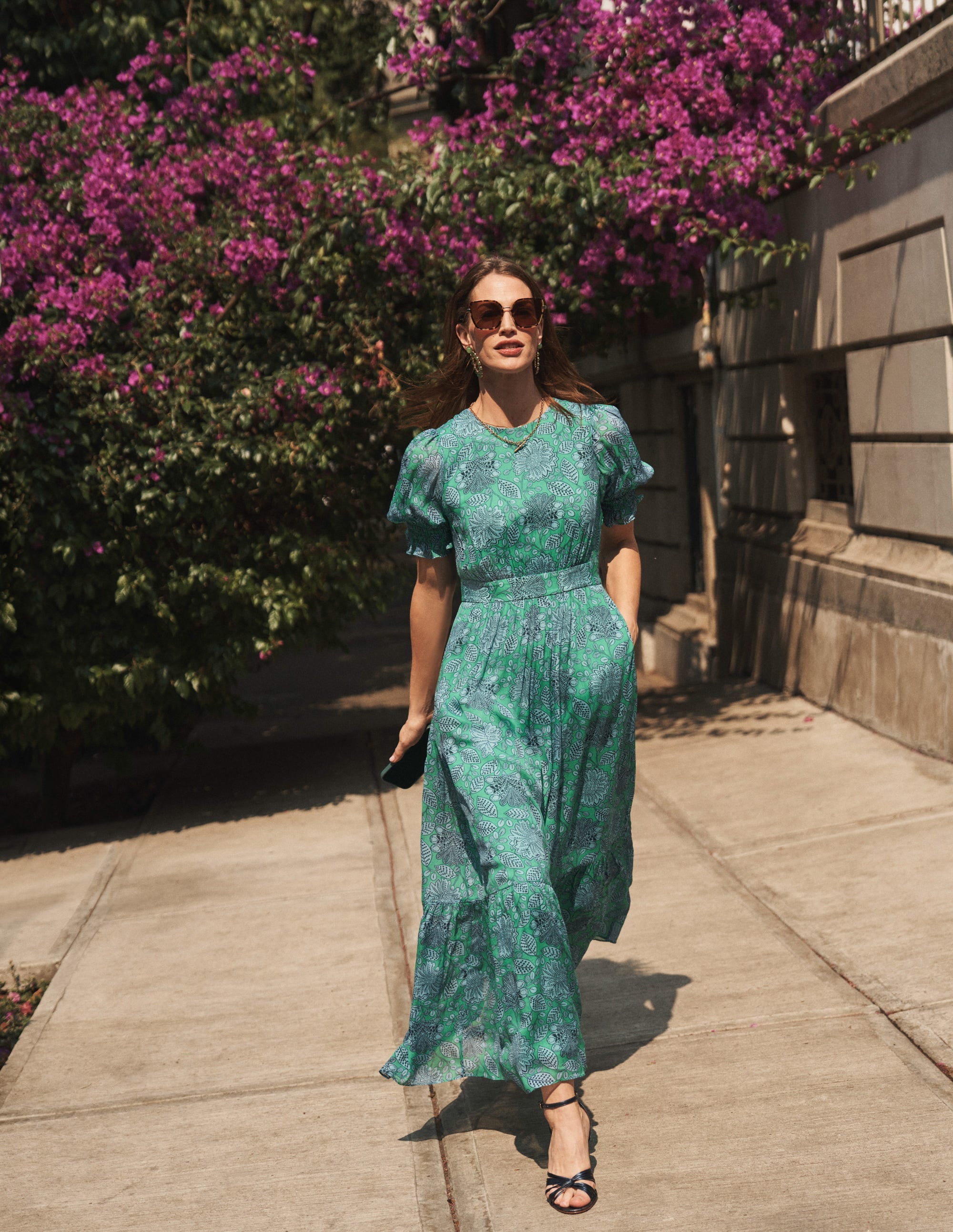  Smocked Cuff Maxi Dress-Ming Green, Gardenia Swirl、mySite、ashleygrahame