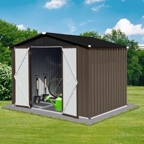 Metal garden sheds 8ft×6ft outdoor storage sheds Brown + Black、、eastwooduniform